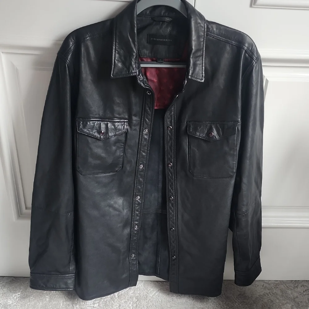 John Varvatos Black Leather Shirt Jacket - Picture 1 of 10